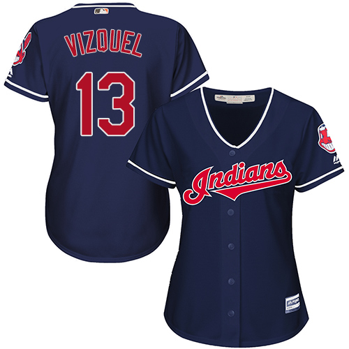 Indians #13 Omar Vizquel Navy Blue Alternate Women's Stitched MLB Jersey - Click Image to Close