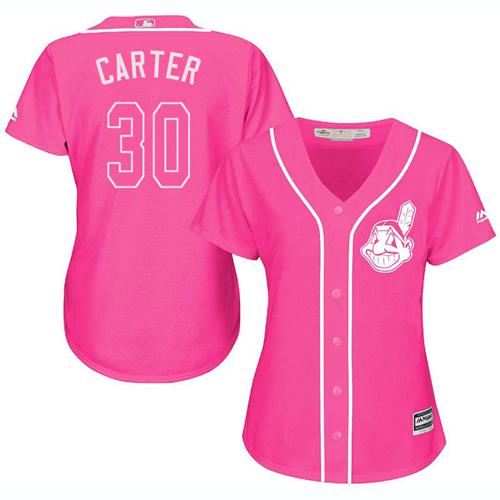 Indians #30 Joe Carter Pink Fashion Women's Stitched MLB Jersey - Click Image to Close