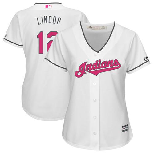 Indians #12 Francisco Lindor White Mother's Day Cool Base Women's Stitched MLB Jersey