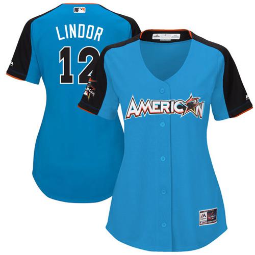 Indians #12 Francisco Lindor Blue 2017 All-Star American League Women's Stitched MLB Jersey - Click Image to Close