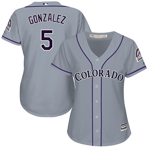 Rockies #5 Carlos Gonzalez Grey Road Women's Stitched MLB Jersey