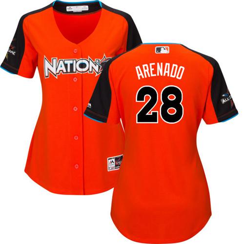 Rockies #28 Nolan Arenado Orange 2017 All-Star National League Women's Stitched MLB Jersey