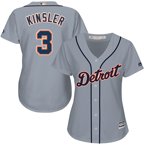 Tigers #3 Ian Kinsler Grey Road Women's Stitched MLB Jersey - Click Image to Close