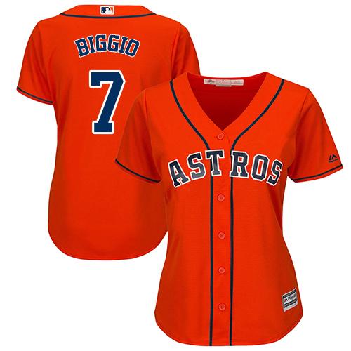 Astros #7 Craig Biggio Orange Alternate Women's Stitched MLB Jersey