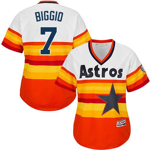 Astros #7 Craig Biggio White/Orange Alternate Cooperstown Women's Stitched MLB Jersey