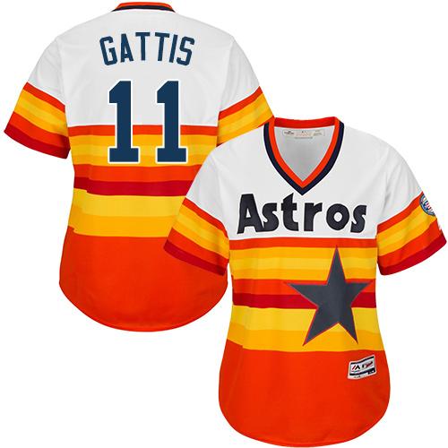 Astros #11 Evan Gattis White/Orange Alternate Cooperstown Women's Stitched MLB Jersey