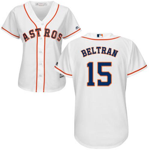 Astros #15 Carlos Beltran White Home Women's Stitched MLB Jersey - Click Image to Close