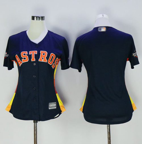 Astros Blank Navy Blue Alternate 2019 World Series Bound Women's Stitched Baseball Jersey - Click Image to Close