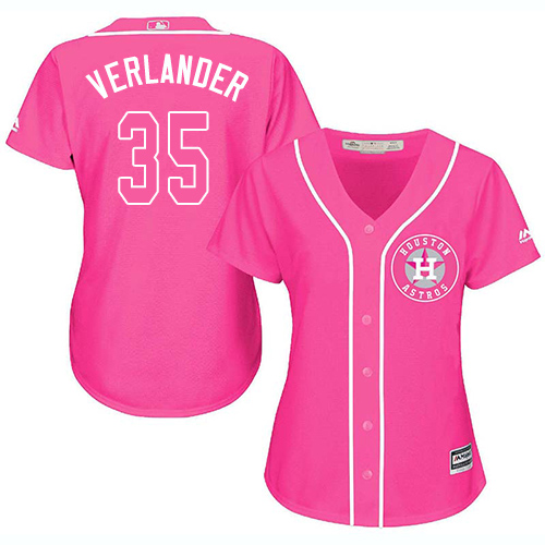 Astros #35 Justin Verlander Pink Fashion Women's Stitched MLB Jersey - Click Image to Close