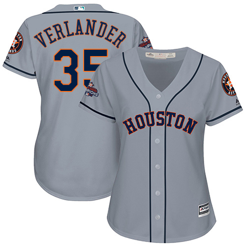 Astros #35 Justin Verlander Grey Road 2017 World Series Champions Women's Stitched MLB Jersey