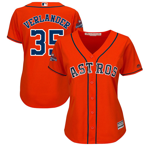 Astros #35 Justin Verlander Orange Alternate 2017 World Series Champions Women's Stitched MLB Jersey