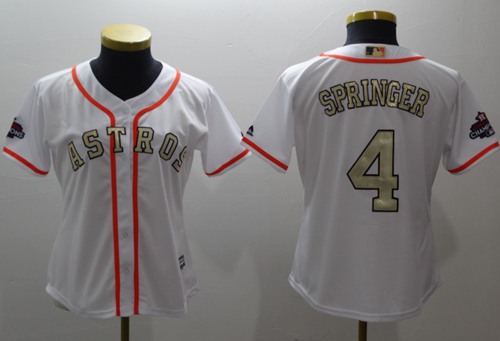 Astros #4 George Springer White 2017 World Series Champions Gold Program Cool Base Women's Stitched MLB Jersey - Click Image to Close