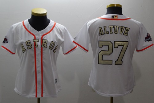 Astros #27 Jose Altuve White 2017 World Series Champions Gold Program Cool Base Women's Stitched MLB Jersey