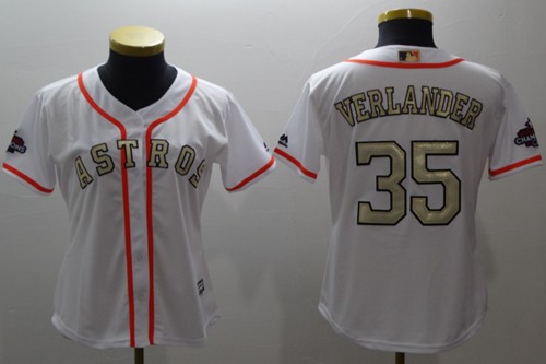 Astros #35 Justin Verlander White 2017 World Series Champions Gold Program Cool Base Women's Stitched MLB Jersey