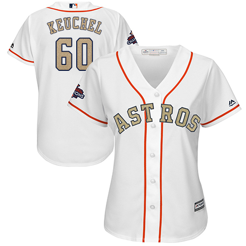 Astros #60 Dallas Keuchel White 2018 Gold Program Cool Base Women's Stitched MLB Jersey - Click Image to Close