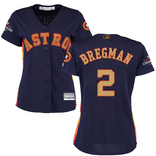 Astros #2 Alex Bregman Navy Blue 2018 Gold Program Cool Base Women's Stitched MLB Jersey