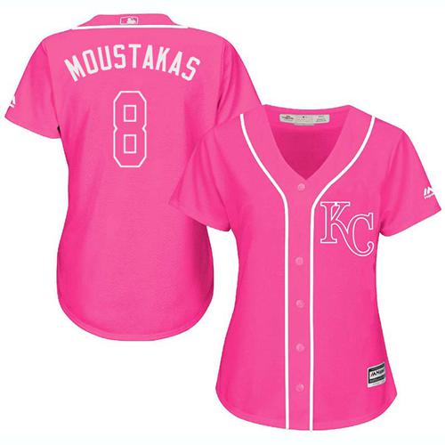 Royals #8 Mike Moustakas Pink Fashion Women's Stitched MLB Jersey - Click Image to Close