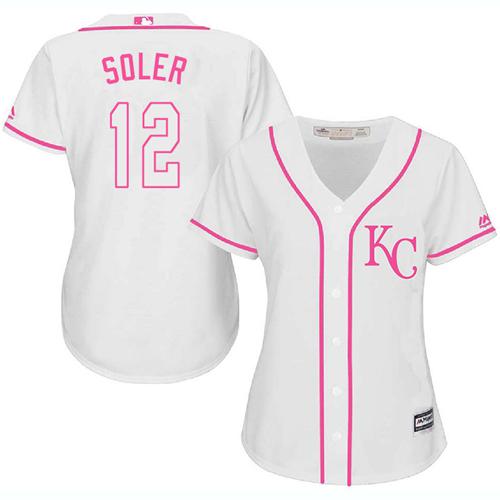 Royals #12 Jorge Soler White/Pink Fashion Women's Stitched MLB Jersey - Click Image to Close