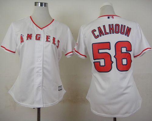 Angels #56 Kole Calhoun White Home Women's Stitched MLB Jersey