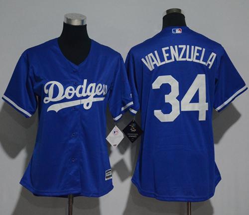 Dodgers #34 Fernando Valenzuela Blue Women's Fashion Stitched MLB Jersey