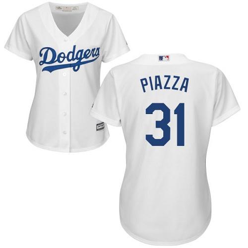 Dodgers #31 Mike Piazza White Home Women's Stitched MLB Jersey - Click Image to Close