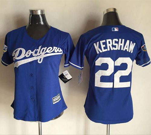 Dodgers #22 Clayton Kershaw Blue Alternate 2018 World Series Women's Stitched MLB Jersey - Click Image to Close