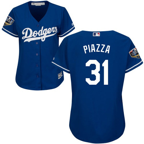 Dodgers #31 Mike Piazza Blue Alternate 2018 World Series Women's Stitched MLB Jersey - Click Image to Close