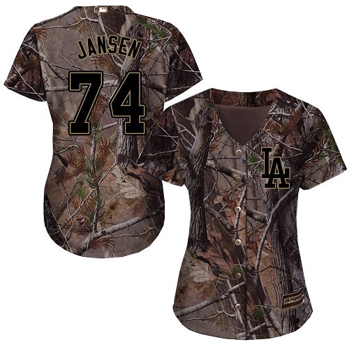 Dodgers #74 Kenley Jansen Camo Realtree Collection Cool Base Women's Stitched MLB Jersey