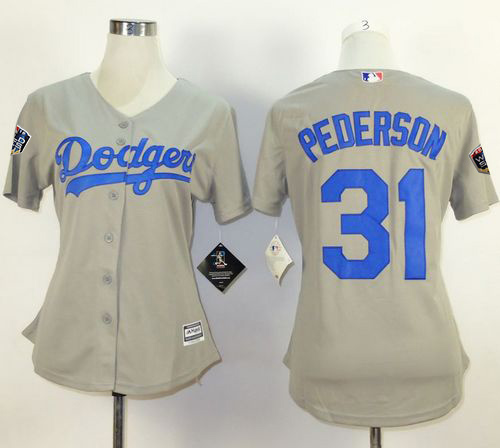 Dodgers #31 Joc Pederson Grey Alternate Road 2018 World Series Women's Stitched MLB Jersey