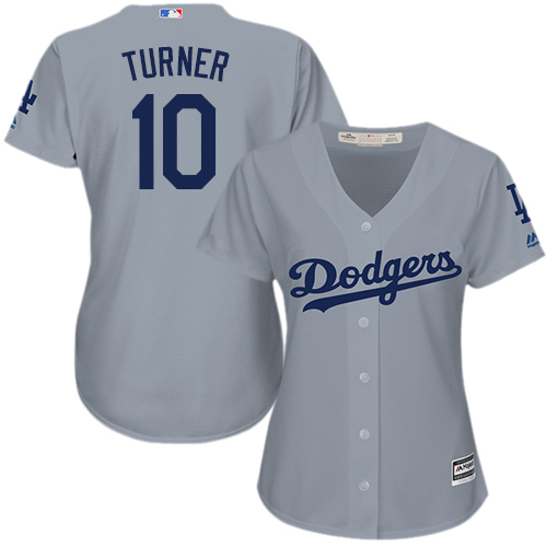 Dodgers #10 Justin Turner Grey Alternate Road Women's Stitched MLB Jersey - Click Image to Close