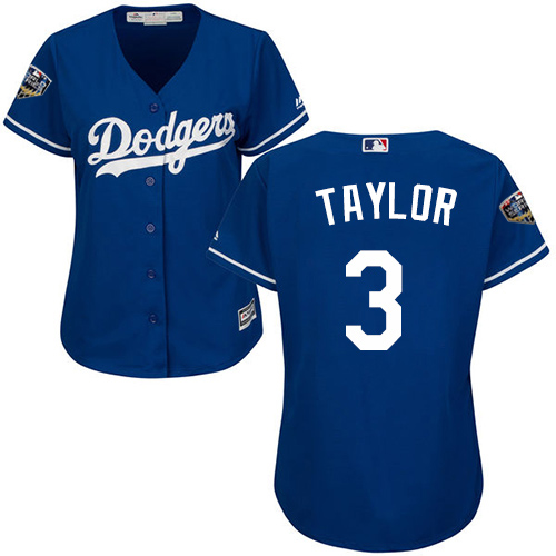 Dodgers #3 Chris Taylor Blue Alternate 2018 World Series Women's Stitched MLB Jersey - Click Image to Close