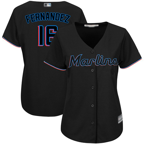 Marlins #16 Jose Fernandez Black Women's Alternate Stitched MLB Jersey - Click Image to Close