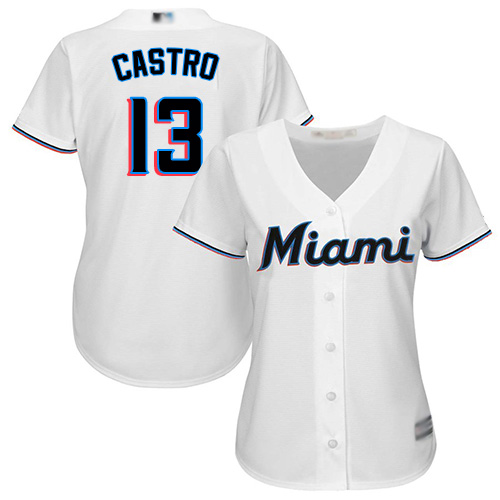 Marlins #13 Starlin Castro White Home Women's Stitched MLB Jersey