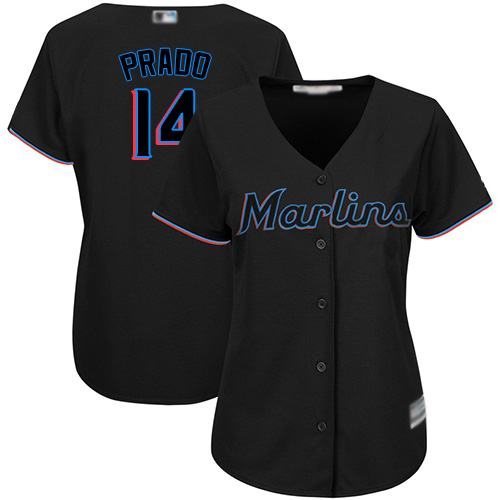 Marlins #14 Martin Prado Black Alternate Women's Stitched MLB Jersey