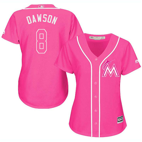 Marlins #8 Andre Dawson Pink Fashion Women's Stitched MLB Jersey