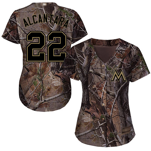 Marlins #22 Sandy Alcantara Camo Realtree Collection Cool Base Women's Stitched Baseball Jersey