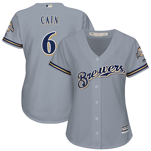 Brewers #6 Lorenzo Cain Grey Road Women's Stitched MLB Jersey