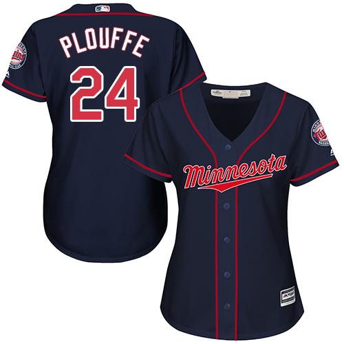 Twins #24 Trevor Plouffe Navy Blue Alternate Women's Stitched MLB Jersey