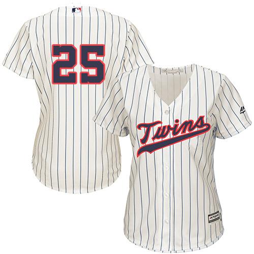 Twins #25 Byron Buxton Cream Strip Alternate Women's Stitched MLB Jersey - Click Image to Close