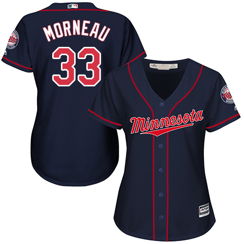 Twins #33 Justin Morneau Navy Blue Alternate Women's Stitched MLB Jersey