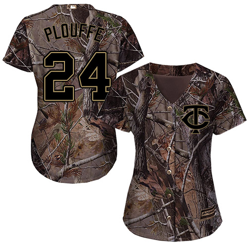 Twins #24 Trevor Plouffe Camo Realtree Collection Cool Base Women's Stitched MLB Jersey