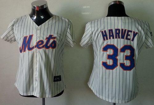 Mets #33 Matt Harvey Cream(Blue Strip) Women's Fashion Stitched MLB Jersey - Click Image to Close