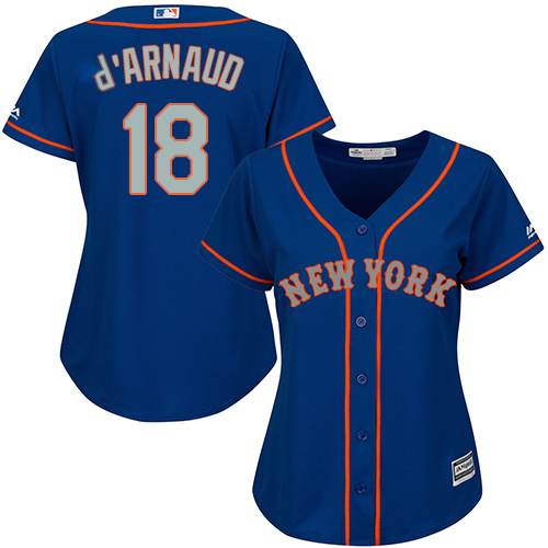 Mets #18 Travis d'Arnaud Blue(Grey NO.) Alternate Women's Stitched MLB Jersey