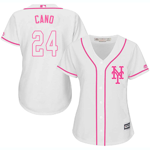 Mets #24 Robinson Cano White/Pink Fashion Women's Stitched MLB Jersey - Click Image to Close