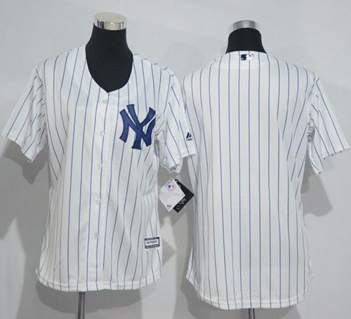 Yankees Blank White Strip Women's Home Stitched MLB Jersey - Click Image to Close