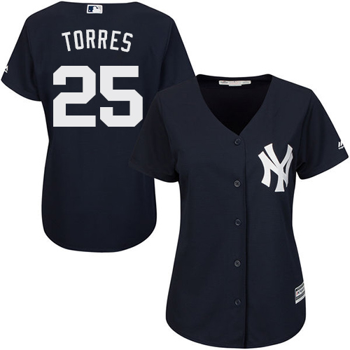 Yankees #25 Gleyber Torres Navy Blue Alternate Women's Stitched MLB Jersey - Click Image to Close