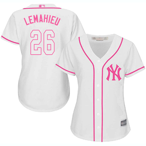 Yankees #26 DJ LeMahieu White/Pink Fashion Women's Stitched Baseball Jersey - Click Image to Close