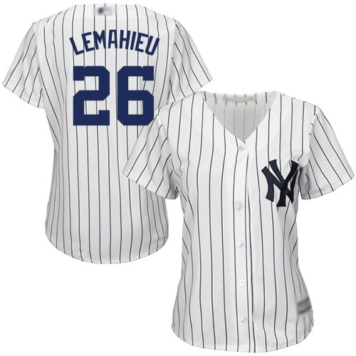 Yankees #26 DJ LeMahieu White Strip Home Women's Stitched Baseball Jersey - Click Image to Close