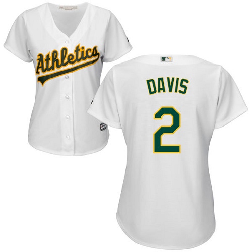 Athletics #2 Khris Davis White Home Women's Stitched MLB Jersey - Click Image to Close