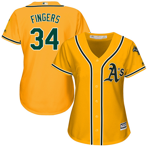 Athletics #34 Rollie Fingers Gold Alternate Women's Stitched MLB Jersey